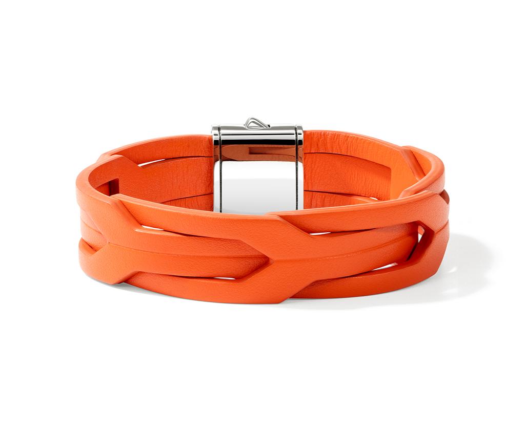 Icon 50 Silver Orange Woven Leather Bracelet